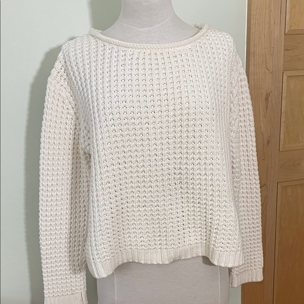 ACNE STUDIOS Ivory Textured Fisherman’s Knit Cropped Oversized Sweater, Size L